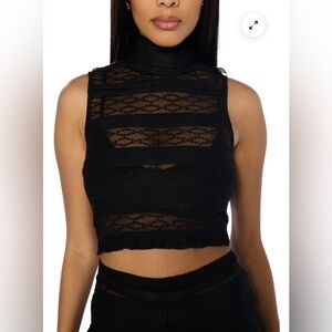 Akira: Cropped Black Lace Top